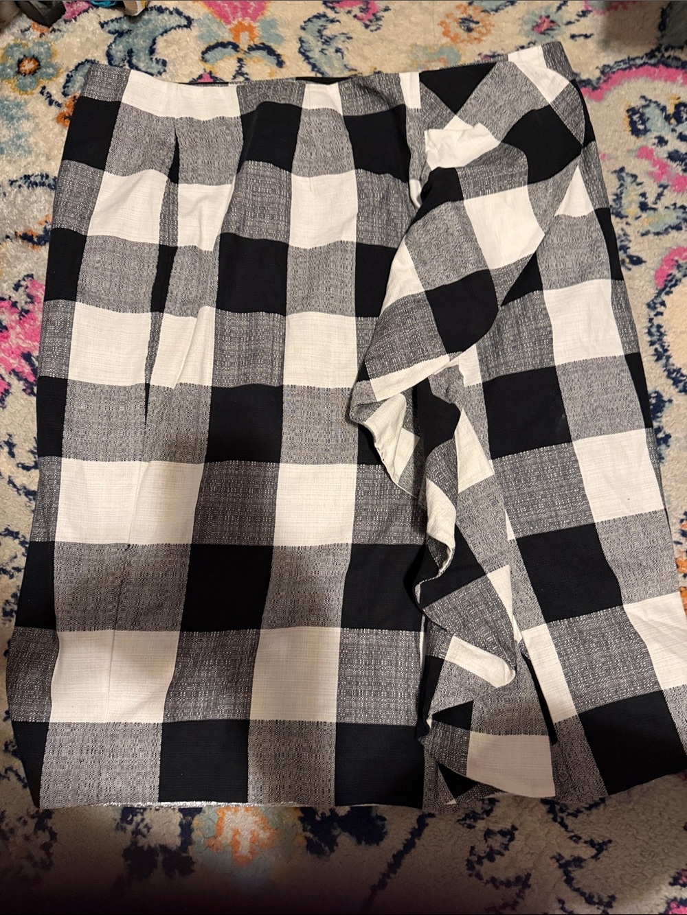 Lord & Taylor Black and White Buffalo Check Ruffle Skirt